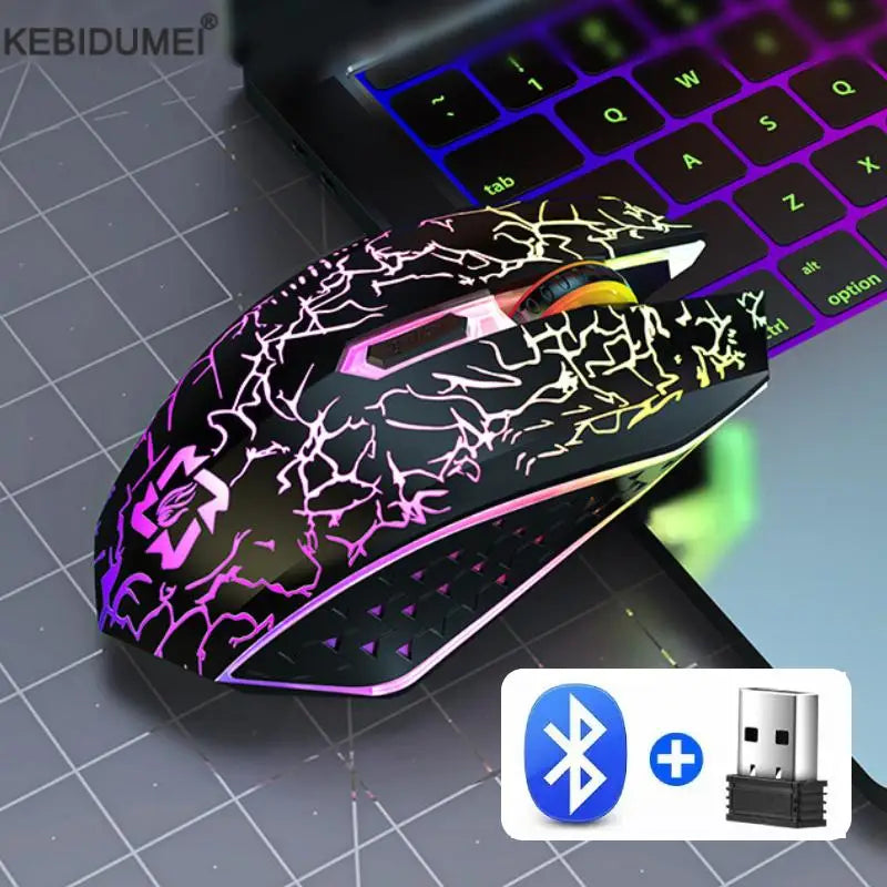 Rato sem fios Bluetooth 2.4GHz recarregável com retroiluminação RGB, 1600 DPI, design ergonómico, rato gaming para PC, portátil e MacBook