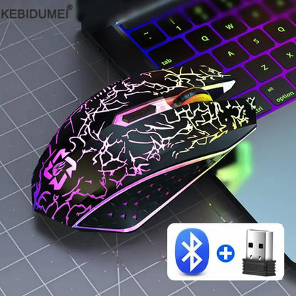 Rato sem fios Bluetooth 2.4GHz recarregável com retroiluminação RGB, 1600 DPI, design ergonómico, rato gaming para PC, portátil e MacBook