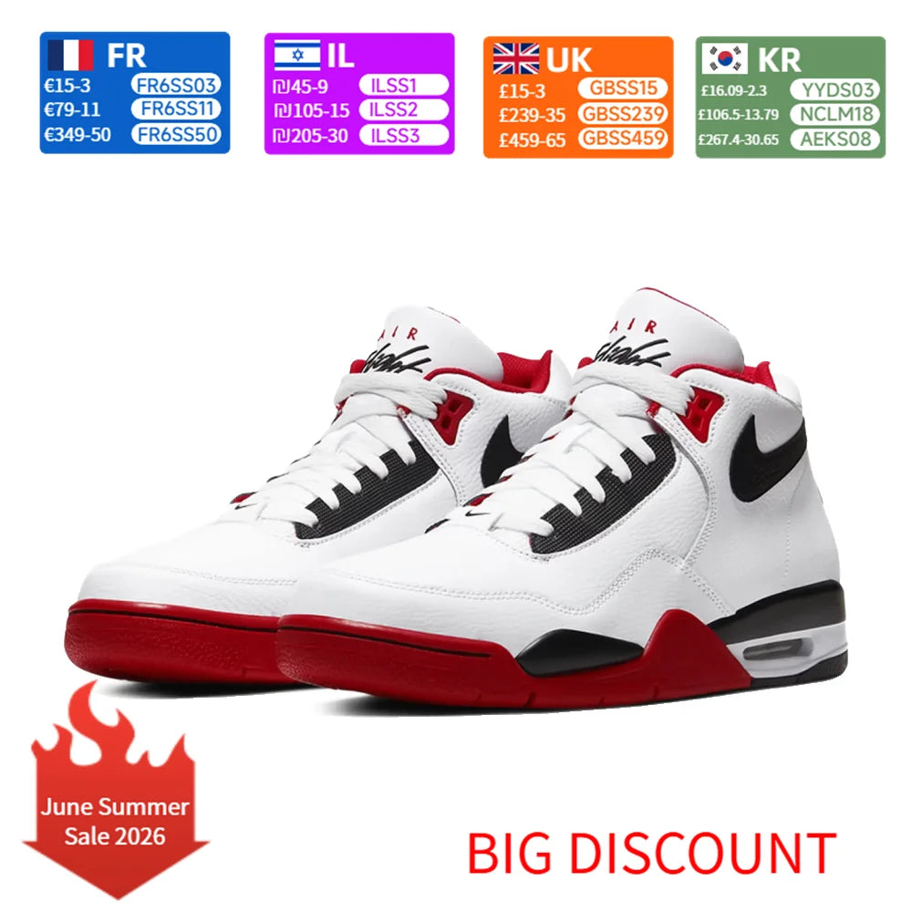 „Nike Flight Legacy Classic Style“ vidutinio aukščio retro krepšinio bateliai, unisex, raudoni/balti, BQ4212-100