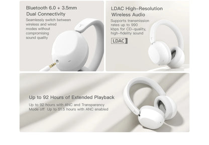 TANCHJIM RITA HiFi Bluetooth Headset Wireless & Wired ANC Headphones, Bluetooth 6.0 LDAC Over-Ear Headphones with 40mm Dynamic Driver, Gaming Headset with ENC & 3.5mm Audio Cable