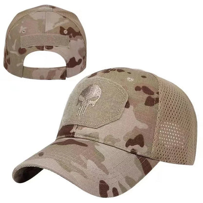 2024 New Summer Camouflage Skull Baseball Mesh Cap Adjustable Airsoft Outdoor Tactical Hiking Casquette Hats For Men Women