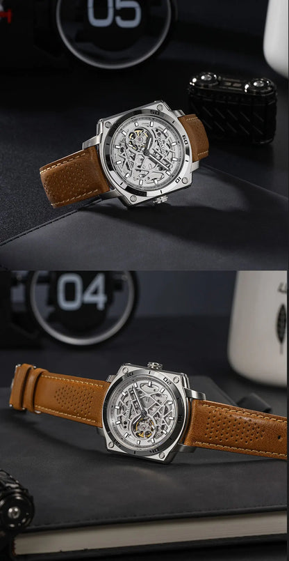 BORIAGE(BOAIJIUA) Men's Fully Automatic Mechanical Watch Original Design Cut out 50m Water Resistant Luminous Wristwatch