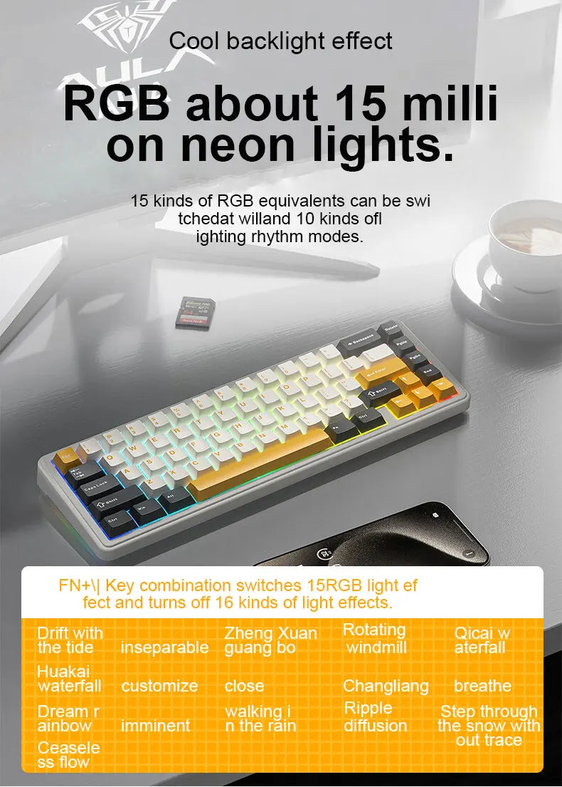 AULA F65 Mechanical Keyboard Three Mode Custom Wireless/Bluetooth/Wired Connection Full Key Hot-swapable Office Gaming Esports