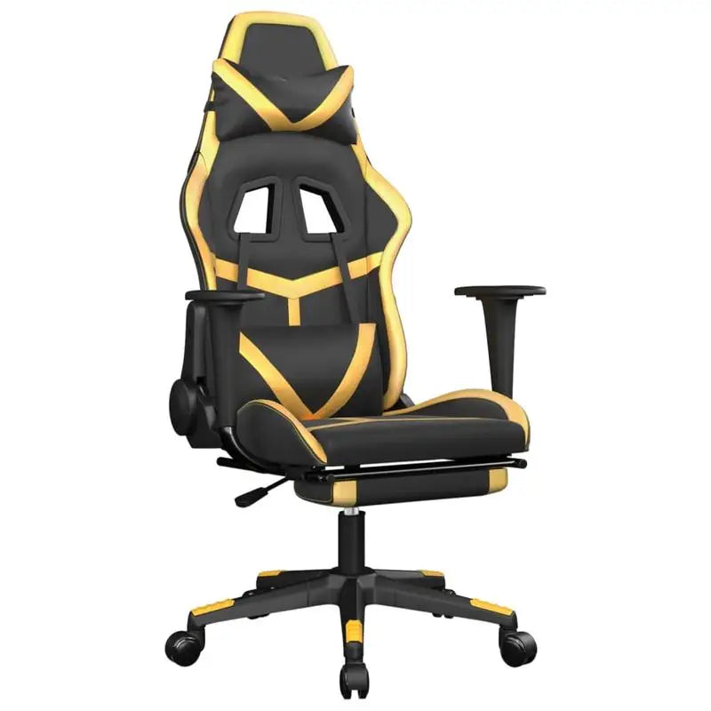 Gaming Chair with Footrest Black and Gold 67X64X116-127 cm in Imitation Leather, Reclining 360 Swivel Chair ° Can Carry 110 kg