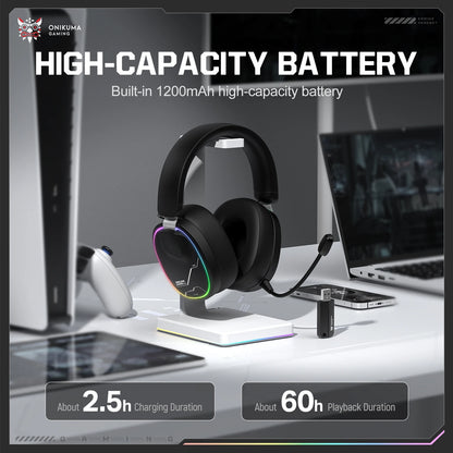 ONIKUMA Gt808 45dB Active Noise Canceling Wireless Headset | Hi-Res Audio, 1200mAh Battery 2.4GHz, Bluetooth, Wired