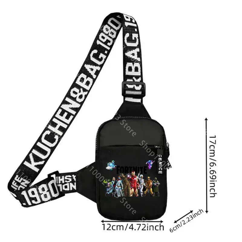 Lekka, sportowo-casualowa torba na ramię dla dorosłych Fortnites, mini torba na telefon z nadrukiem postaci z gry, męska torba crossbody na klatkę piersiową, prezent