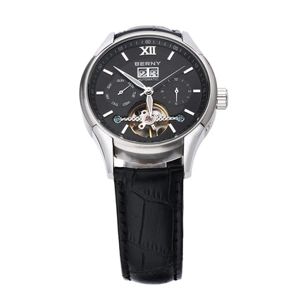 BERNY Automatic Watch for Men Auto Self-wind Mechanical Watches Date Skeleton 5ATM Luxury Male Wristwatches