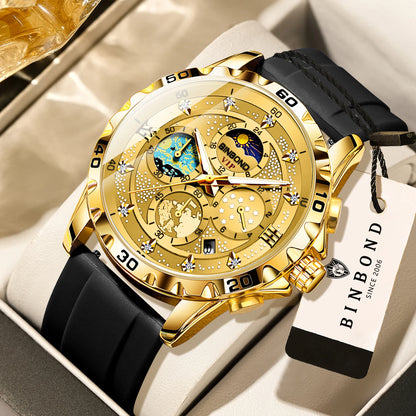 Luxus-Quarzuhren von BINBOND für Herren, leuchtend, wasserdicht, Chronograph mit automatischem Datumsanzeige, Business-, Sport- und Freizeit-Style