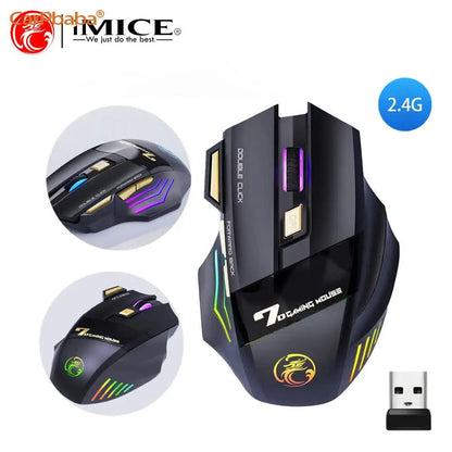 Vezeték nélküli Bluetooth egér, újratölthető számítógépes gamer egér, ergonomikus RGB háttérvilágítású, csendes egér PC-hez