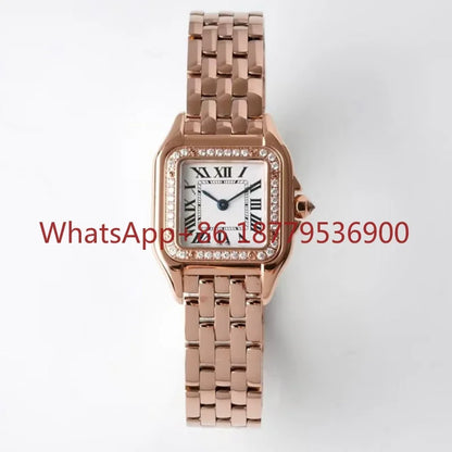 2026 Custom Women Luxury Brand Square Roman Dial Gold And Silver Women's Steel With Diamond Case Quartz Movement Watches