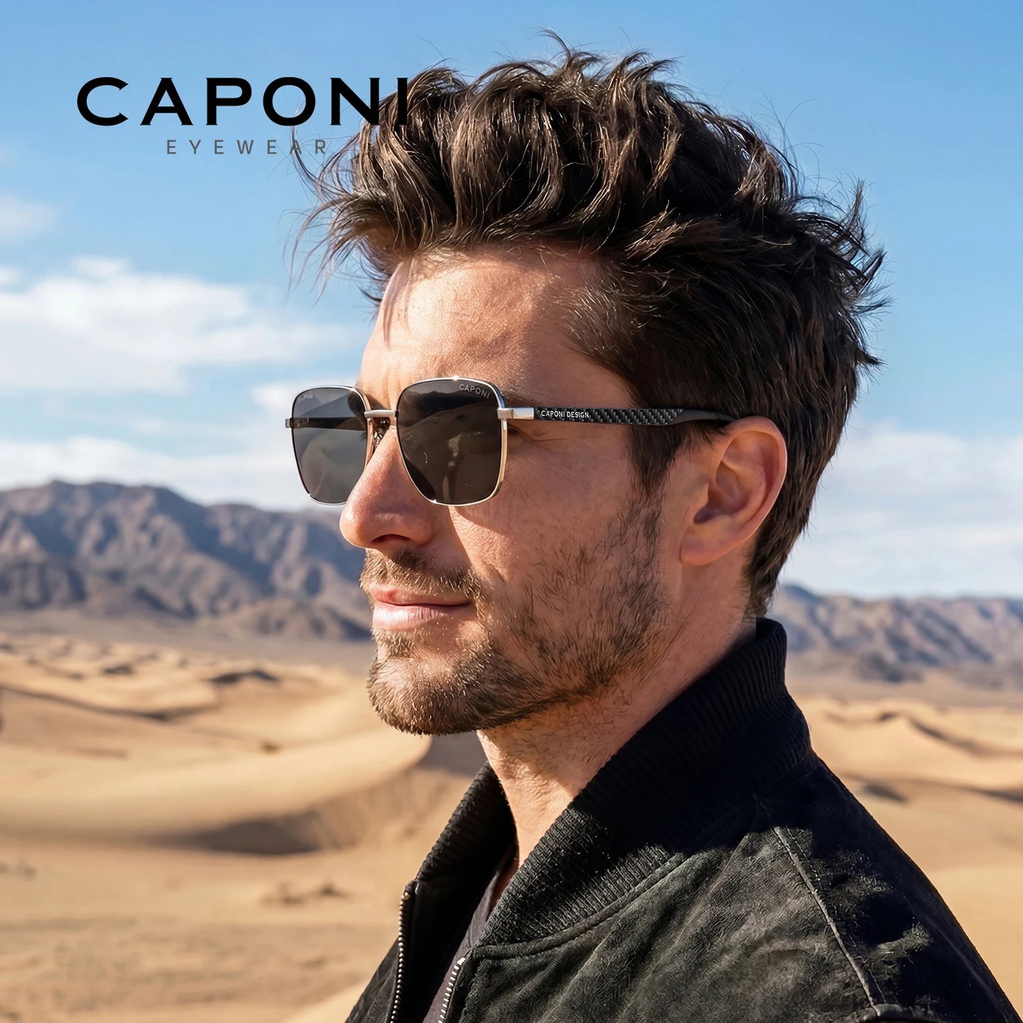 CAPONI Polarized Sun Glasses For Men Light Carbon Fiber Photochromic Black Shades Driving UV420 Oil-proof Lenses Eyewear BS34713