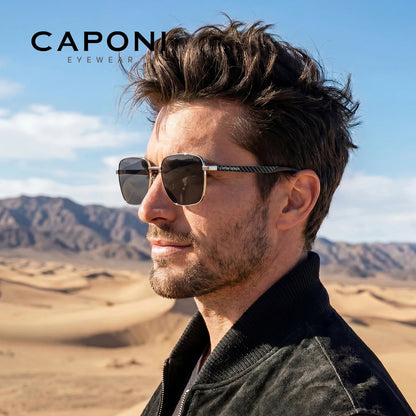 CAPONI Polarized Sun Glasses For Men Light Carbon Fiber Photochromic Black Shades Driving UV420 Oil-proof Lenses Eyewear BS34713