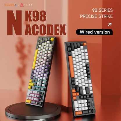 AJAZZ NK98 Wired Mechanical Keyboard: Full-Key Hot-Swap, 98-Key Layout for Precise Performance; Wired, Stable Control, Multi-System Compatibility; Windows Vista/XP/7/8/10/17, Mac: Wired connection for stable control and low l
