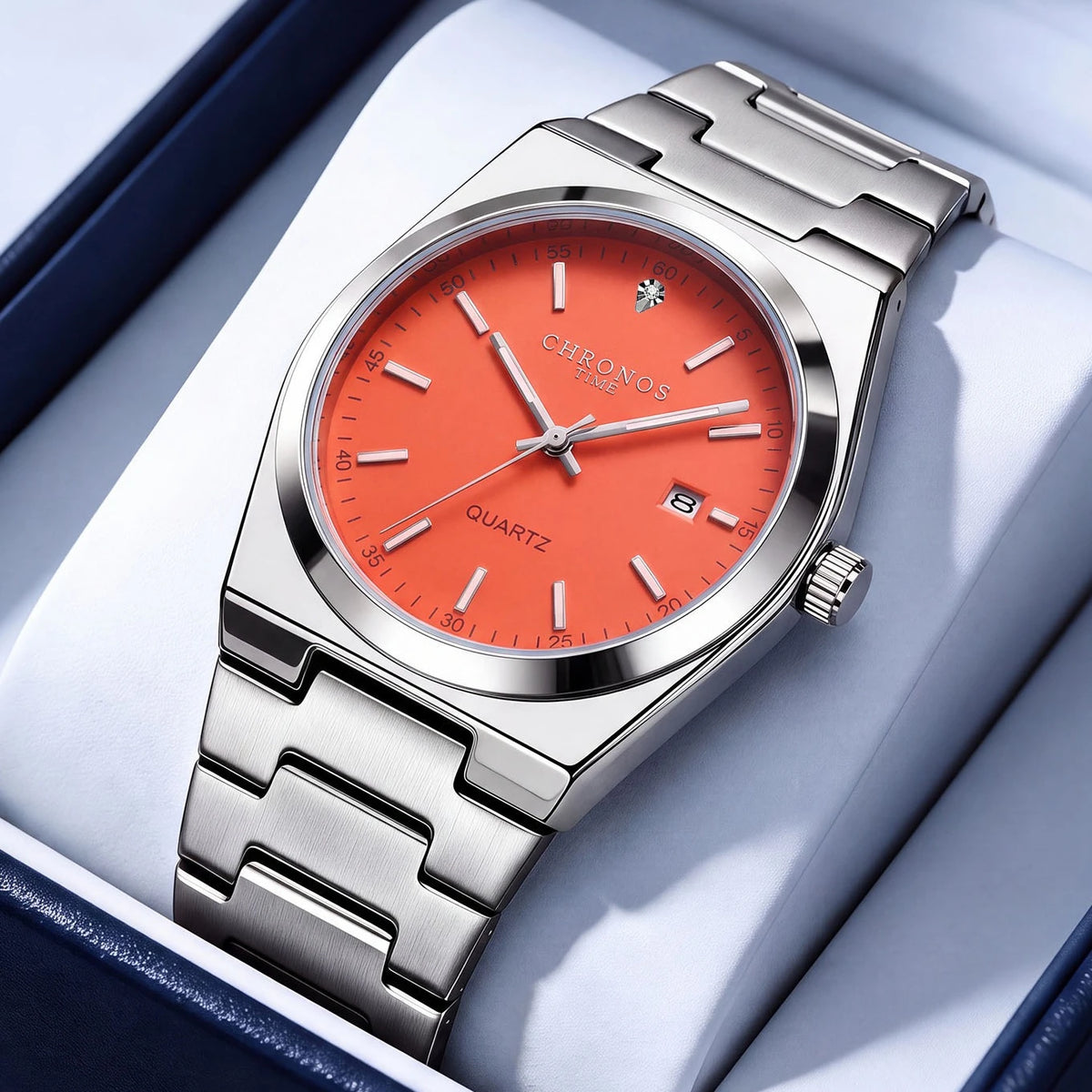 Ceas cu cuarț pentru bărbați CHRONOS – Brățară din oțel inoxidabil, rezistent la apă, ace luminescente, afișaj al datei – Ideal pentru serviciu, sport sau în viața de zi cu zi