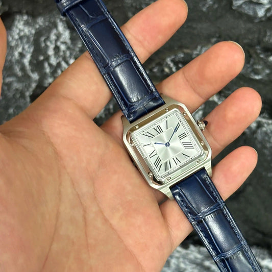 2025 new Luxury High Quality Lovers Quartz Watch Mens Women Fashion Square Leather Men silvery White Sapphire Wristwatch