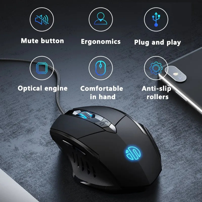 Káblová myš Inphic W1 Esports Gaming Mouse s programovateľnými makrami, nastaviteľným DPI a tichým chodom do kancelárie