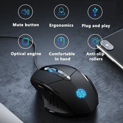 Káblová myš Inphic W1 Esports Gaming Mouse s programovateľnými makrami, nastaviteľným DPI a tichým chodom do kancelárie