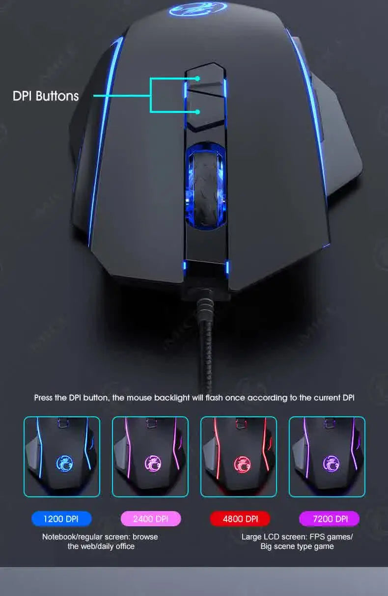 USB Wired Optical Gaming Mouse, 7200 DPI Ergonomic Gaming Mouse with 6 Programmable Buttons for PC, Laptop & Desktop Gaming