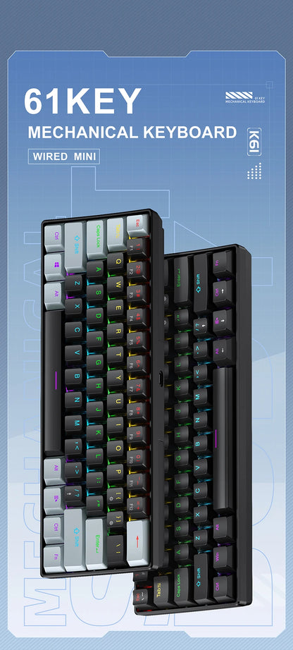 61 Keys RGB Mechanical Keyboard Wired K61 Mini Keyboard 60% Portable Black,White, Red/Blue Switch for Gaming\Work