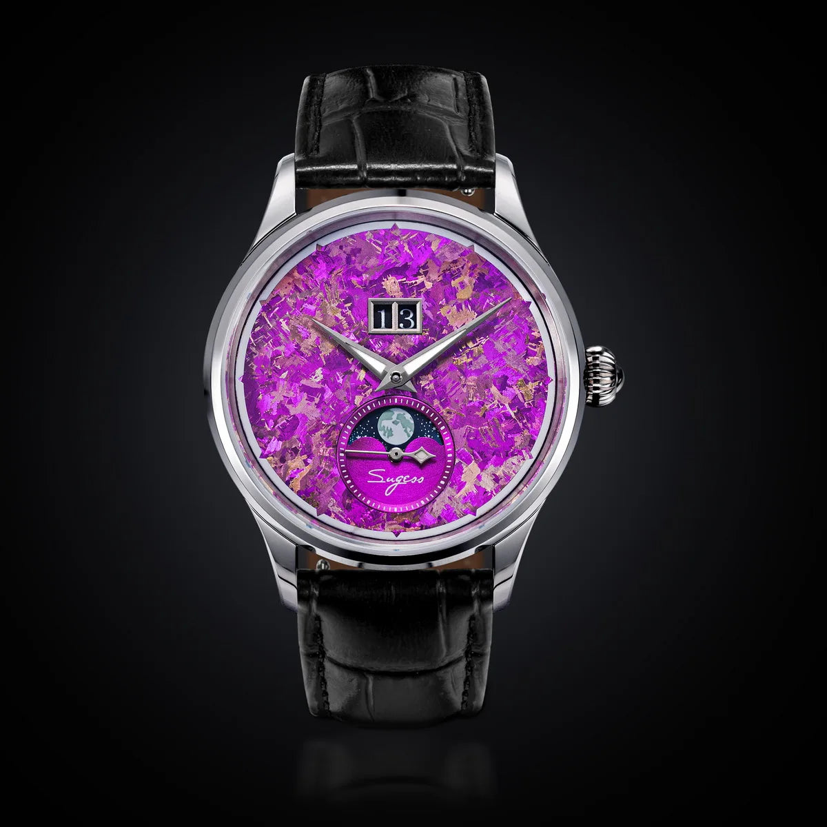 Sugess Watch of Men Moonphase ST2528 Movement Automatic Mechanical Wristwatches Waterproof Sapphire Crystal Titanium Dial S401