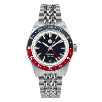 Relógio Automático Masculino San Martin 39.5mm Edição Limitada com Mostrador Full Lume NH34 GMT 6H Data 10Bar Luxo Kol Saati SN0116W