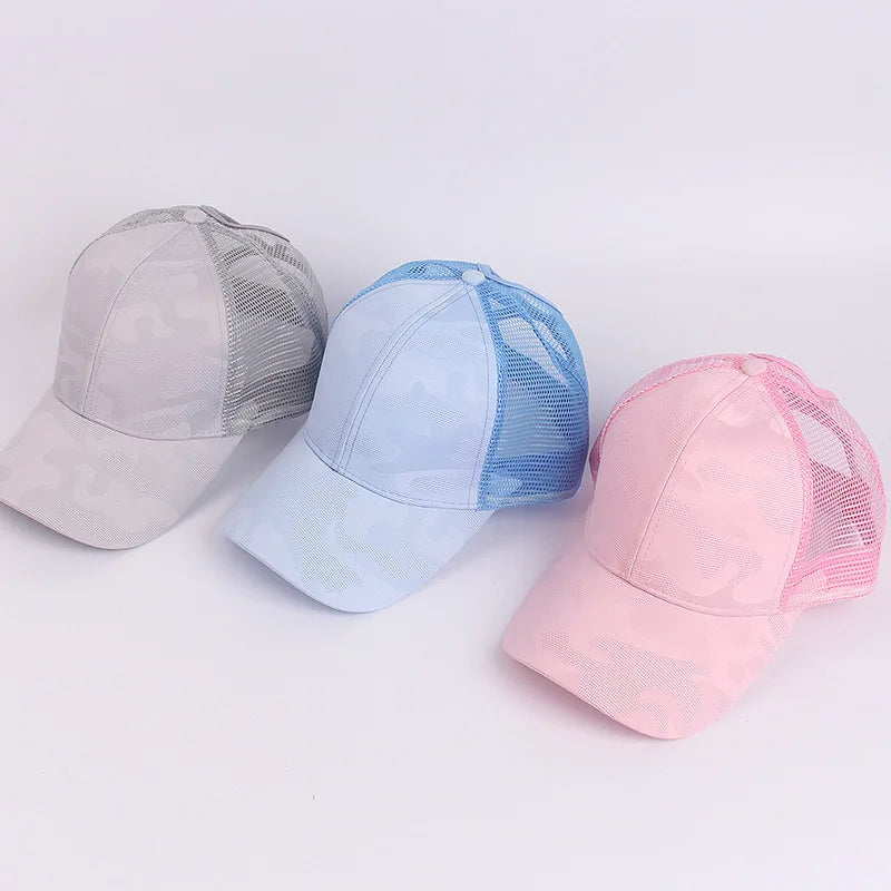 2023 Women Summer Ponytail Baseball Cap Cotton Camouflage Print Mesh Hat Adjustable Sports Golf Hat Girl Outdoor Casual Sun Hat