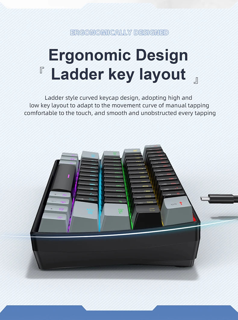 61 Keys RGB Mechanical Keyboard Wired K61 Mini Keyboard 60% Portable Black,White, Red/Blue Switch for Gaming\Work
