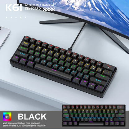 APAYADO K61 60% мини жична механична гейминг клавиатура Phantom RGB, 61 клавиша, Red/Blue Switch, ергономична, преносима за PC/лаптоп