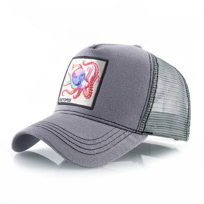 Casquette de baseball unisexe avec écusson pieuvre pour hommes et femmes – Casquettes trucker à fermeture à pression quatre saisons – Casquette de sport décontractée et respirante pour les activités de plein air