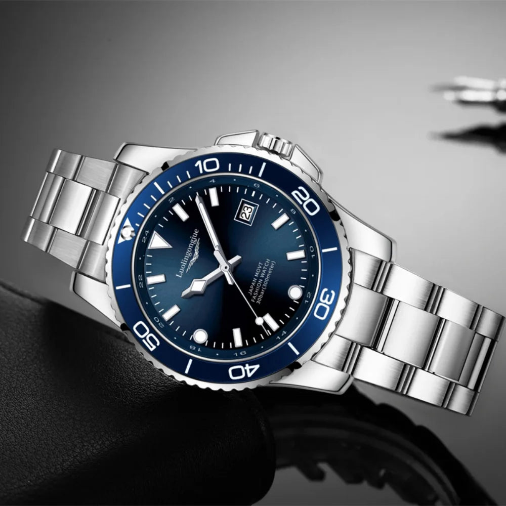 Men's Luxury Diving Quartz Watch, Classic Style, Waterproof, Luminous Calendar, Stainless Steel Strap, Business Casual Style, Men's Watch, High-Quality Gift, Gift for Men
