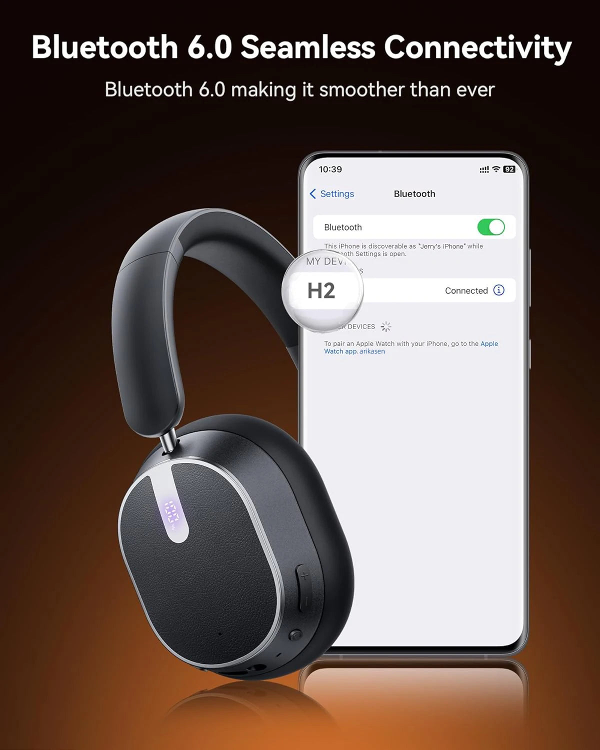 Active Noise Cancelling Headphones Bluetooth 6.0 Wireless Over-Ear Headphones with 120H Battery, 6-Mic ENC Calls, LED Power Display & Spatial Audio