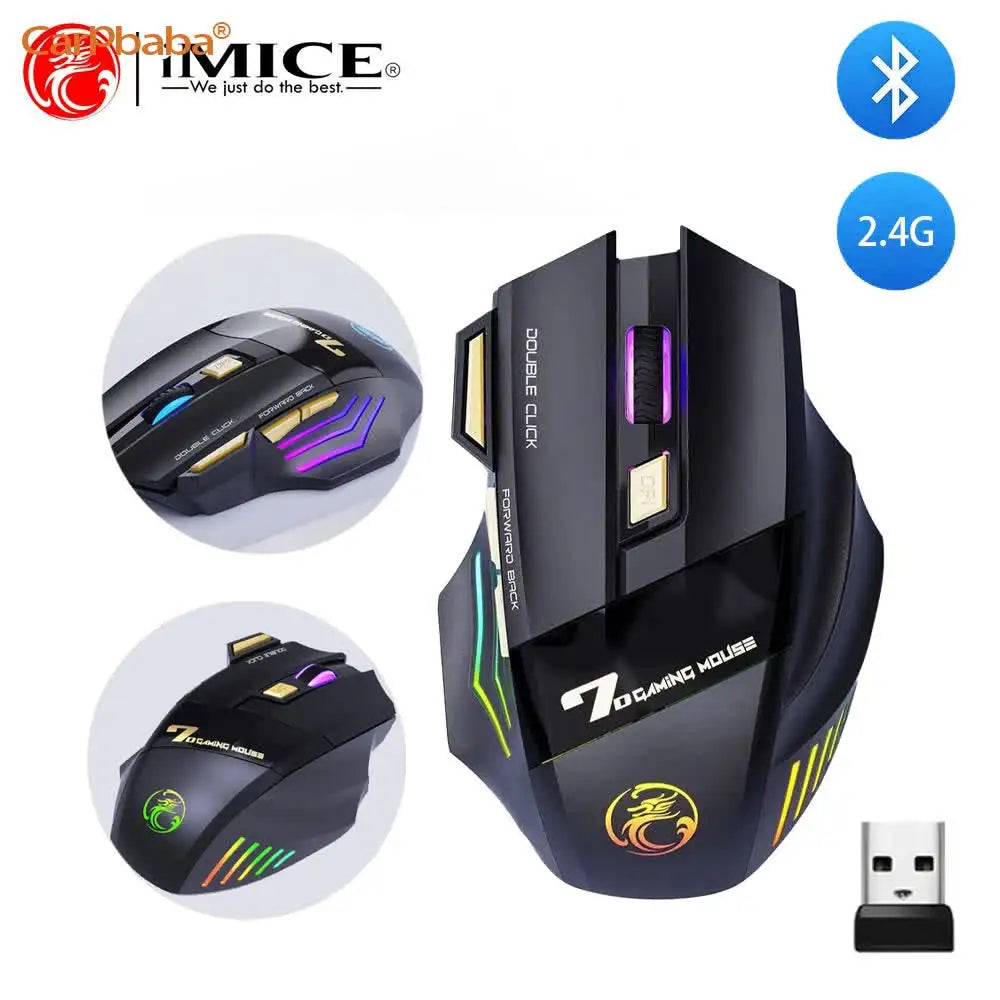Vezeték nélküli Bluetooth egér, újratölthető számítógépes gamer egér, ergonomikus RGB háttérvilágítású, csendes egér PC-hez