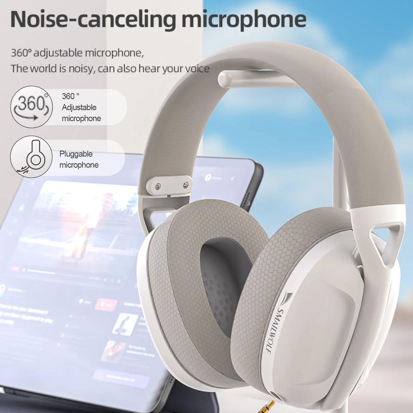 SMAILWOLF L80 Bluetooth wireless three-mode gaming headset, lightweight 185g plug-in microphone e-sports gaming headset