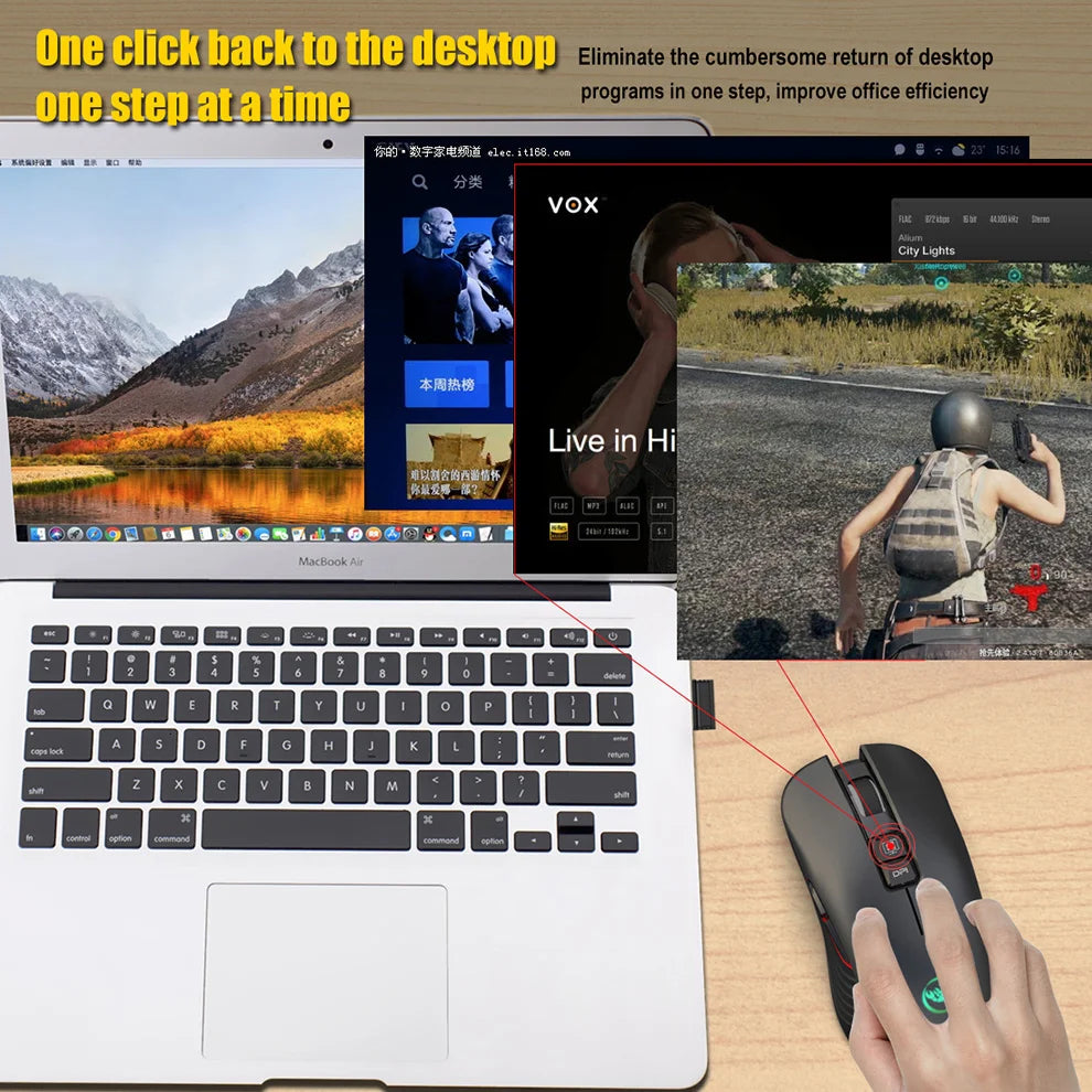 Ασύρματο ποντίκι USB-C 2.4G, επαναφορτιζόμενο gaming ποντίκι 3600DPI με 7 κουμπιά, αθόρυβο ποντίκι Type-C για Macbook, laptop, PC, παιχνίδια και υπολογιστή