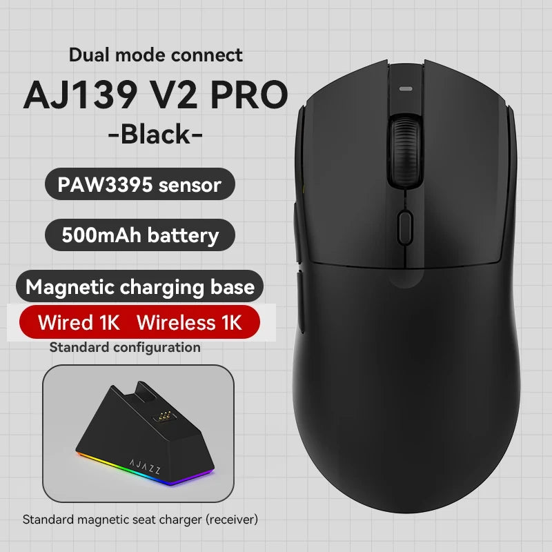 Mouse wireless AJAZZ AJ139Pro/AJ139V2MC con chipset PMW3395/PAW3311, 12000-26000Dpi, mouse da gaming professionale