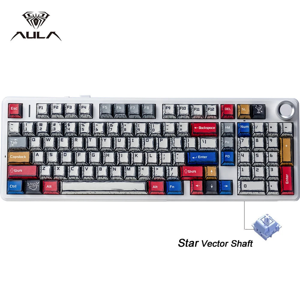 AULA F99PRO Gaming Mechanical Keyboard 99 Key Three Mode Wireless Hot Swappable Gasket Structure Custom Keyboard with Media Knob