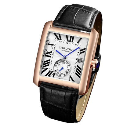 Montre automatique de luxe pour homme – Montre-bracelet mécanique, modèle élégant de grande marque, boîtier carré en acier inoxydable, étanche – CARLTINY