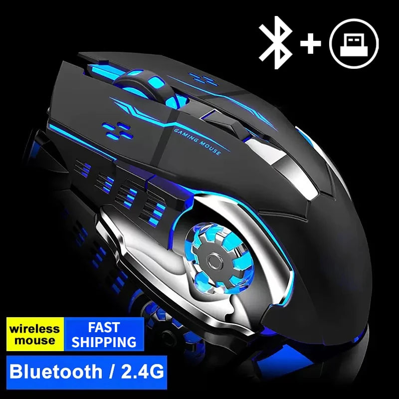 Q13 Bluetooth Wireless Mouse RGB Rechargeable Gaming Mouse, 2.4G Wireless Mouse with Adjustable DPI, 6 Buttons for PC, Laptop & Tablet