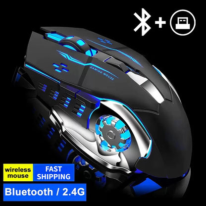 Q13 Bluetooth Wireless Mouse RGB Rechargeable Gaming Mouse, 2.4G Wireless Mouse with Adjustable DPI, 6 Buttons for PC, Laptop & Tablet