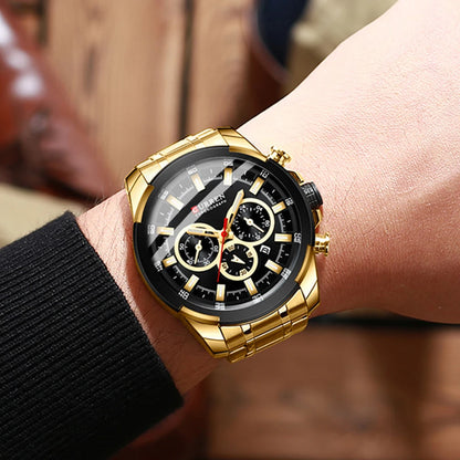 CURREN Chronographenuhr für Herren, großes Zifferblatt (48 mm), Edelstahlarmband, drei Hilfszifferblätter, Quarz-Sportarmbanduhr, luxuriöser Stil