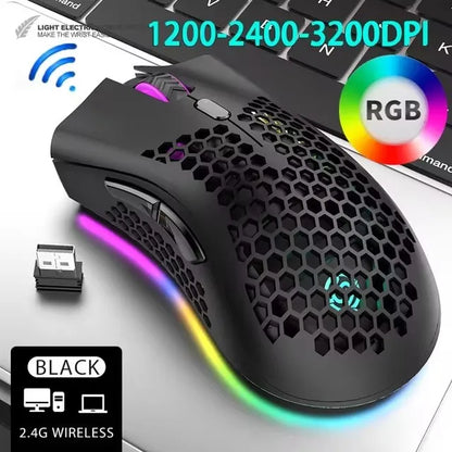 BM600 Rechargeable Wireless Gaming Mouse, 2.4G RGB Honeycomb Gaming Mouse with 12000 DPI, 7 Programmable Buttons, USB Gaming Mouse for PC & Laptop