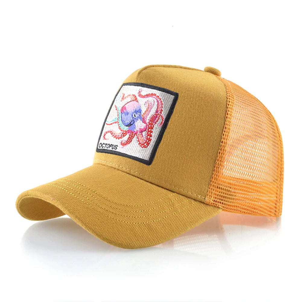 Casquette de baseball unisexe avec écusson pieuvre pour hommes et femmes – Casquettes trucker à fermeture à pression quatre saisons – Casquette de sport décontractée et respirante pour les activités de plein air
