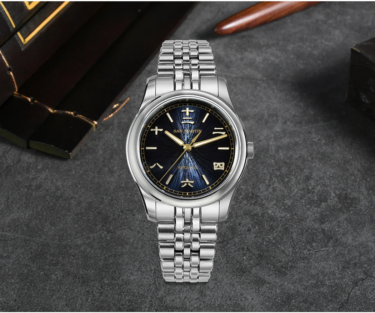 San Martin 39mm Enamel Sunray JianZhan Dial Men GADA Watch 90S5 Automatic BGW-X1 10Bar Sapphire 5-Link Bracelet SN0144CG
