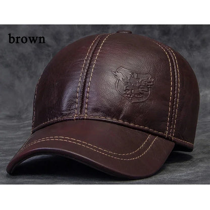 2025 Male Genuine Leather Cowhide 56-60CM Black/Brown Baseball Caps Eagle Print For Man Casual Street Gf Gorras Dad Hat