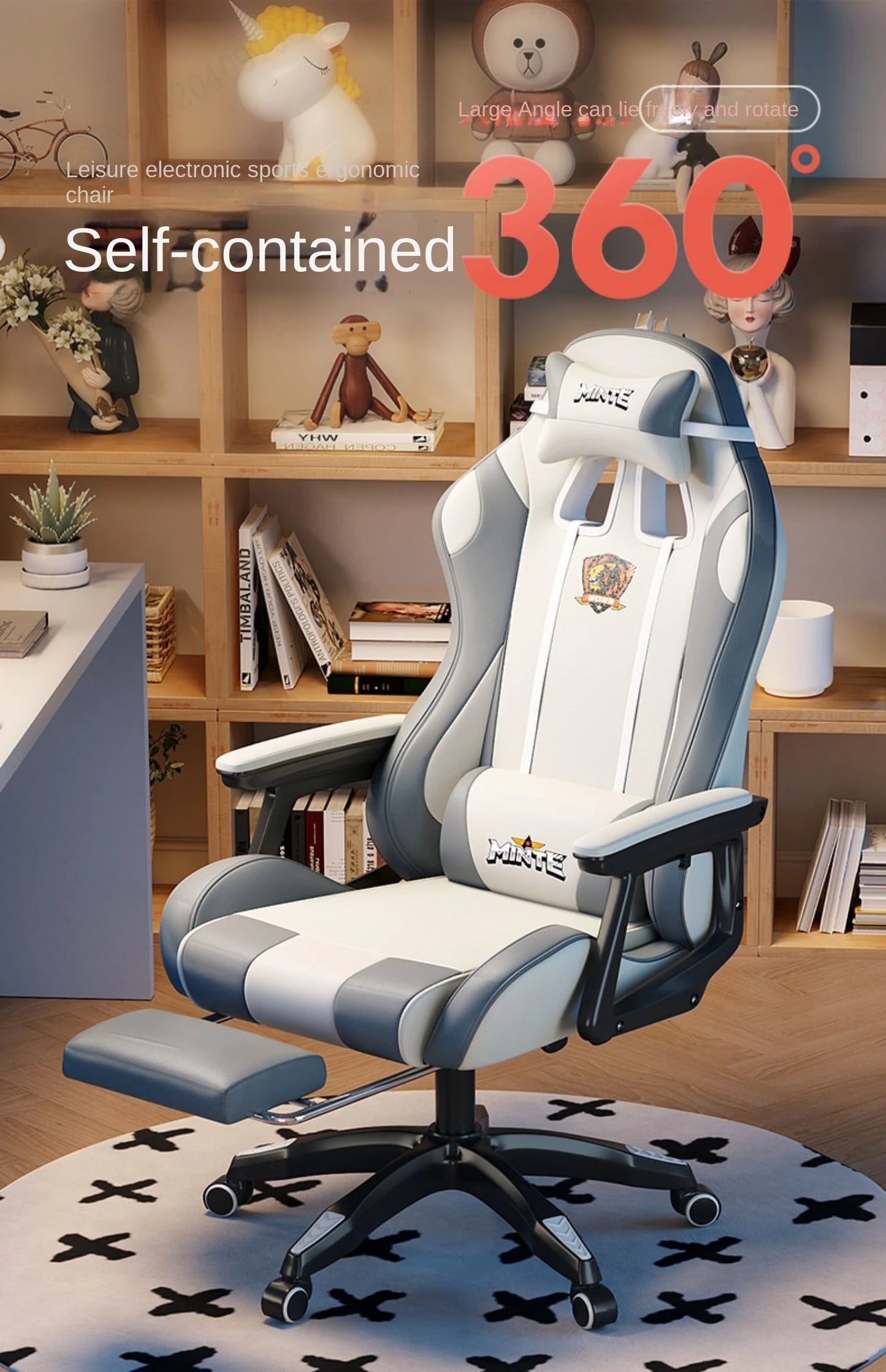 Modern Ergonomic Computer Office Chair with Footrest, Adjustable Height, Swivel Executive Desk Chair, Reclining Gaming Chair for Home & Study