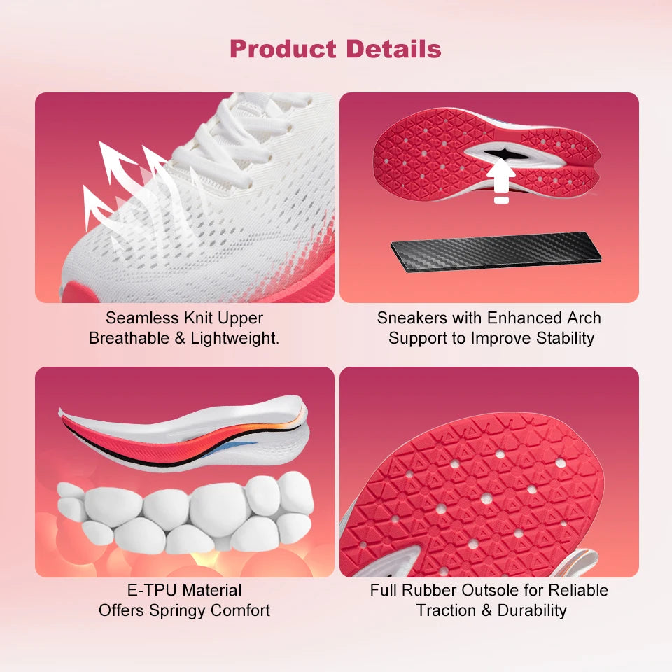 Baasploa Damen-Laufschuhe für Profis, Outdoor, Carbon-Platte, rutschfeste Sportschuhe, Damen-Freizeitschuhe, atmungsaktive Jogging-Sneaker