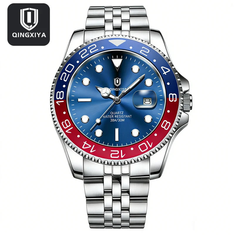 2026 New QINGXIYA Luxury Men Quartz Watches Stainless Steel Waterproof Luminous Date Watch Top Brand Men Wristwatch reloj hombre