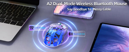 Mouse de gaming wireless transparent A2, BT 5.0/2.4G pentru PC, reîncărcabil, RGB, cu ecran digital, PixArt 3212, 5 niveluri DPI ajustabile