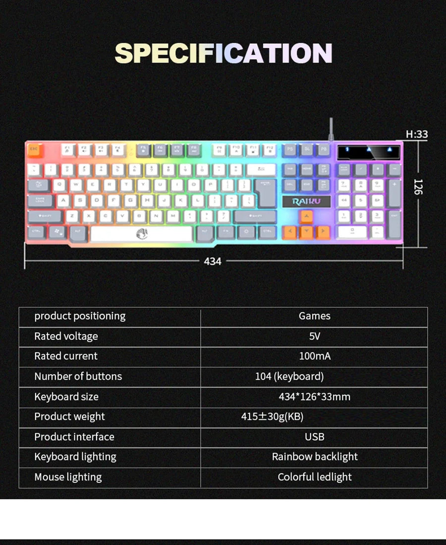 RAIKU T26 Wired Gaming Keyboard, 104-Key RGB Backlit USB Gaming Keyboard, Ergonomic Wired Gaming Keyboard for PC, Laptop & Office