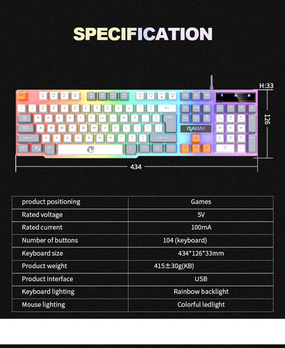 RAIKU T26 Wired Gaming Keyboard, 104-Key RGB Backlit USB Gaming Keyboard, Ergonomic Wired Gaming Keyboard for PC, Laptop & Office